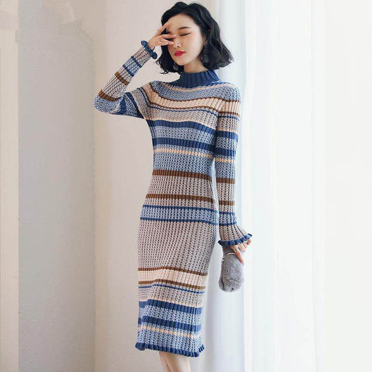 Knit Turtleneck Dress - Mubimart
