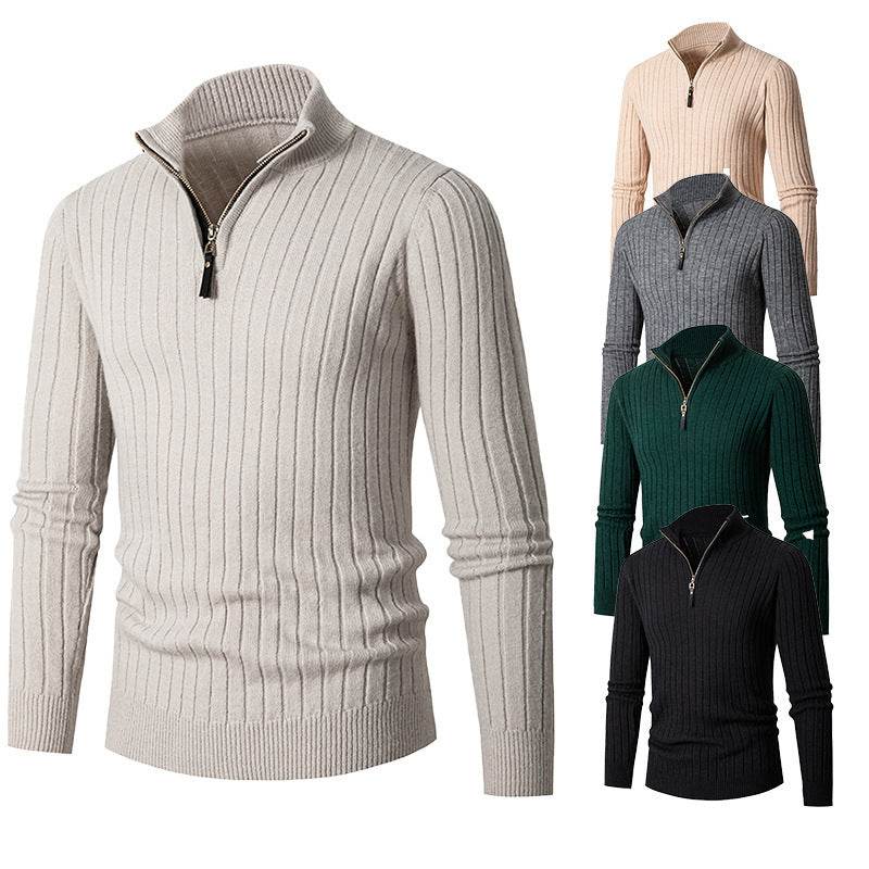 Men's Long-sleeved Half-turtleneck Zip-up Sweater - Mubimart