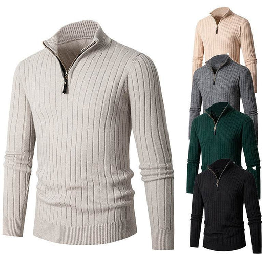 Men's Long-sleeved Half-turtleneck Zip-up Sweater - Mubimart