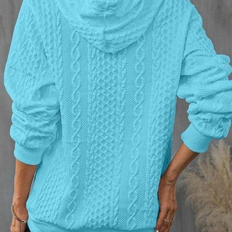 Plus Size Casual Jacquard Hooded Lace-up Long Sleeve Sweatshirt - Mubimart