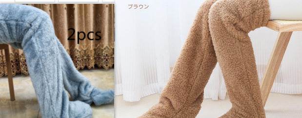 Over Knee High Fuzzy Long Socks Winter Warm Cold Leg Knee Joint Cold-proof Stockings Home Floor Sleeping Socks - Mubimart