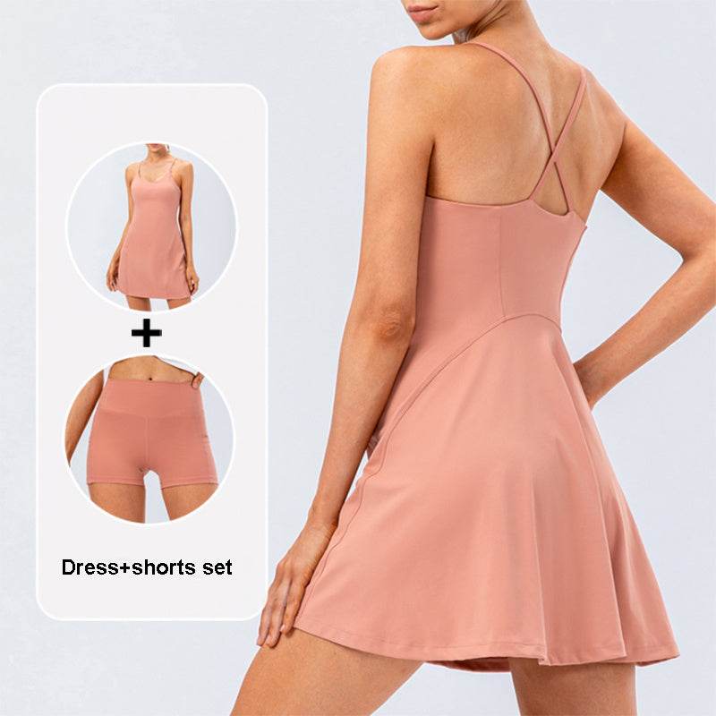 Women Tennis Yoga Skirt High Stretch Soft Nylon Sports Badminton Golf Dress And Fitness Shorts 2 Pcs Set Workout Casual Clothing - Mubimart