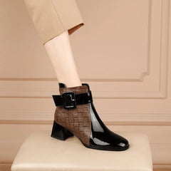 Women's Square-toe Black Brown Ankle Boots