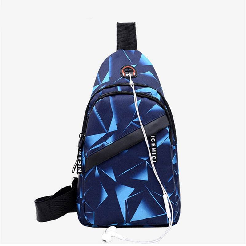 Print Sling Chest Bag For Men Crossbody Bag With Earphone Hole Design - Mubimart