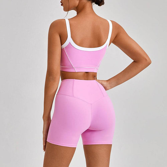 Outdoor Sports Yoga Suits Women's Spaghetti Strap Contrast Color Fitness Set Outfits - Mubimart