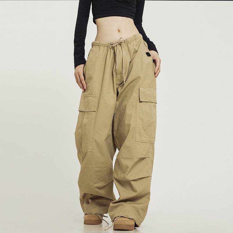 Retro Multi Pocket Khaki Cargo Pants For Men And Women - Mubimart