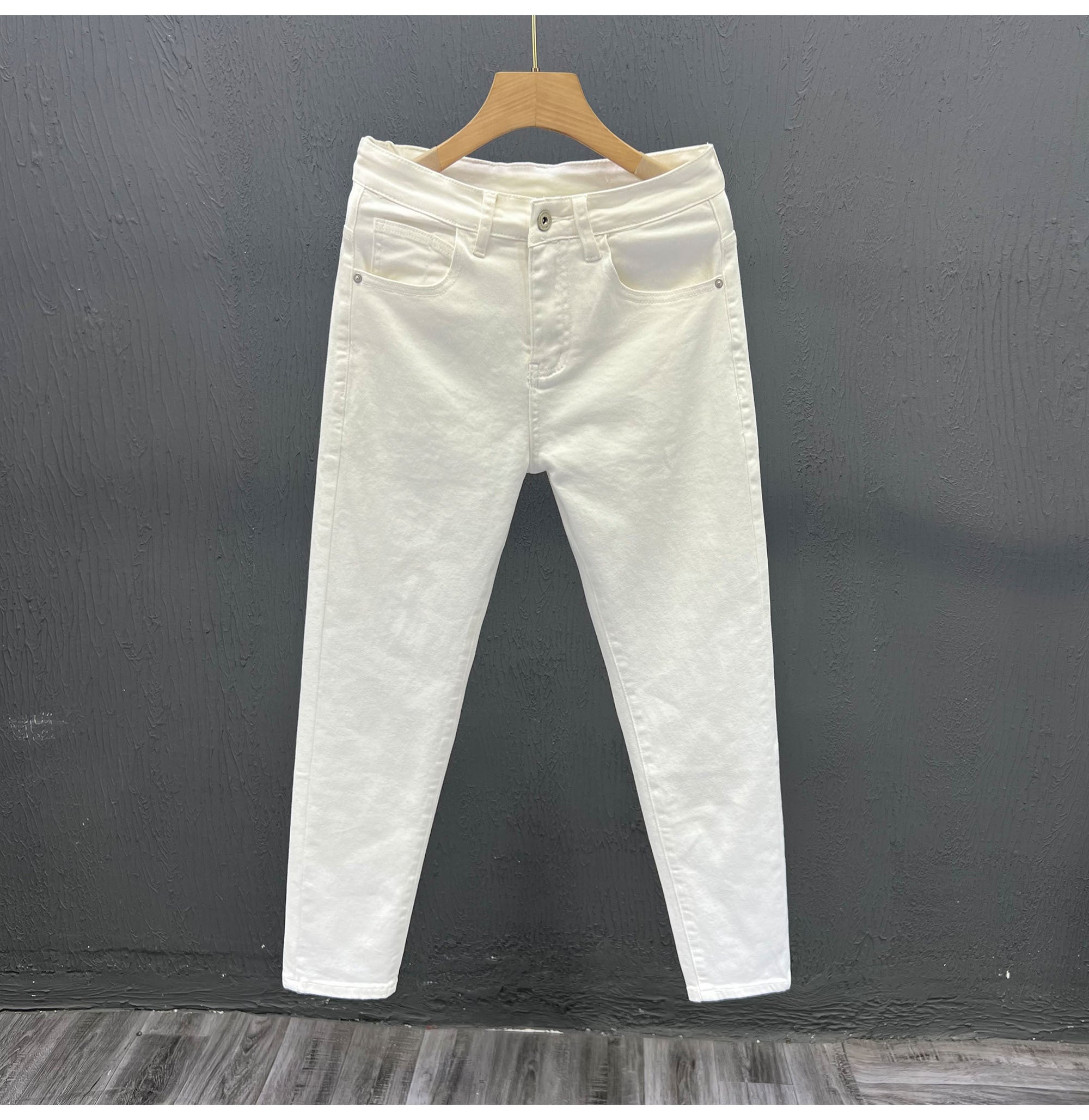 Mens Trendy Youth Simple Casual White Trousers Jeans