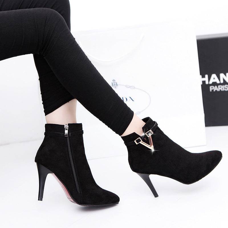 British Martin boots new high heel women boots pure V word boots and bare boots woman - Mubimart