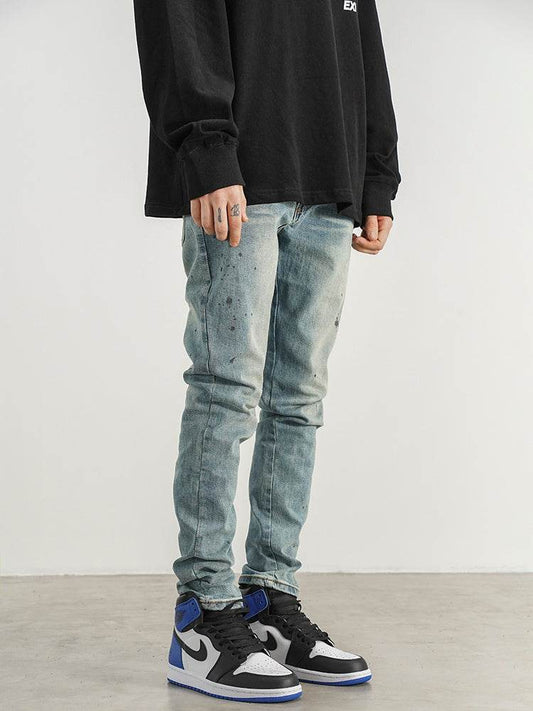 Slim-fit Jeans With Hand-splashed Ink - Mubimart