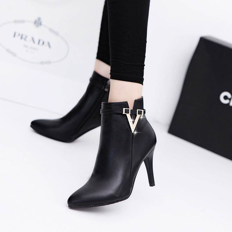 British Martin boots new high heel women boots pure V word boots and bare boots woman - Mubimart