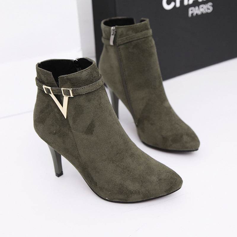 British Martin boots new high heel women boots pure V word boots and bare boots woman - Mubimart