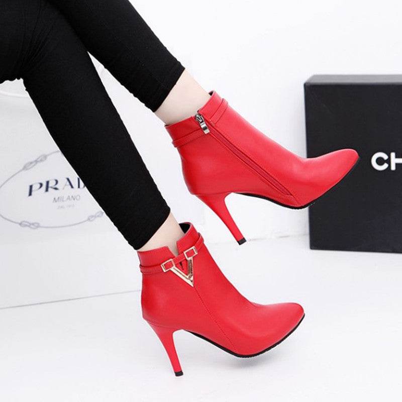 British Martin boots new high heel women boots pure V word boots and bare boots woman - Mubimart