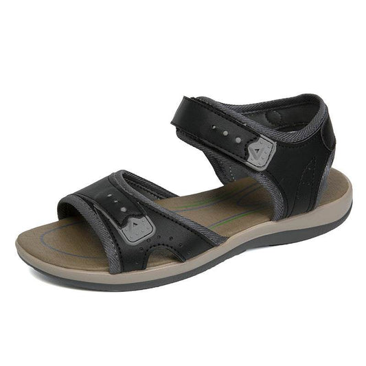 Casual Comfort Flat Fish Mouth Hollow Velcro Beach Sandals - Mubimart