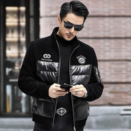Down Jacket Men's Stand Collar Knitted Sleeve Casual Duck Down Coat - Mubimart