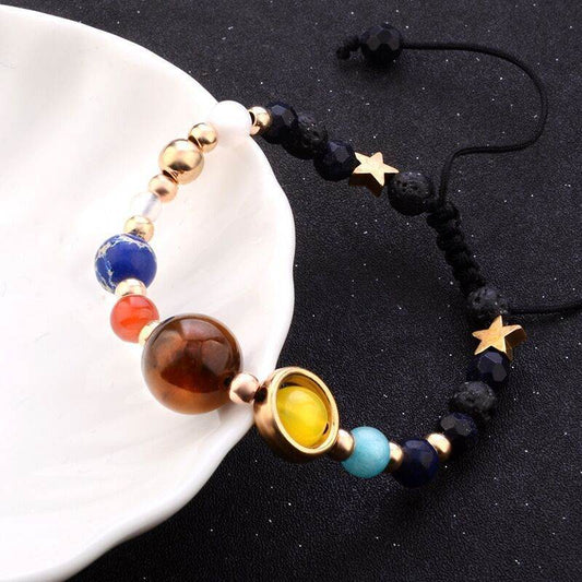 Eight Planets Alloy Bracelet, Natural Stone Bead Bracelet Women Solar System Bracelet Universe Galaxy The Eight Planets Guardian Star Natural Stone Beads Bracelet Bangle Gifts For Girls - Mubimart