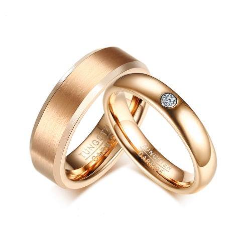 Rose Color Gold Tungsten Carbide Couple Ring For Men Women CZ Engagement Wedding Ring Valentine's Day Jewelry - Mubimart
