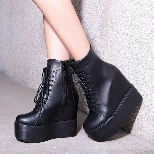 High booties rivet lace-up Martin boots - Mubimart