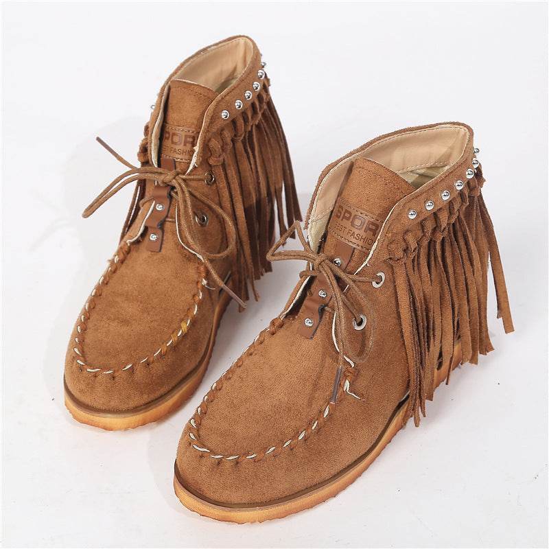 Vintage rivet tassel booties - Mubimart