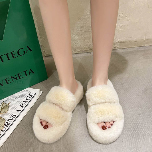 Fuzzy Slippers Women House Shoes Fluffy Bedroom Slippers - Mubimart