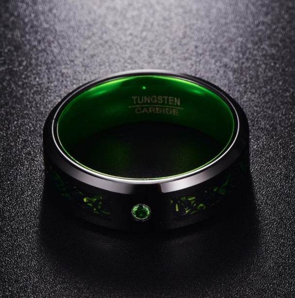 Matte Green Zircon Men Ring Tungsten Carbide Wedding Ring - Mubimart