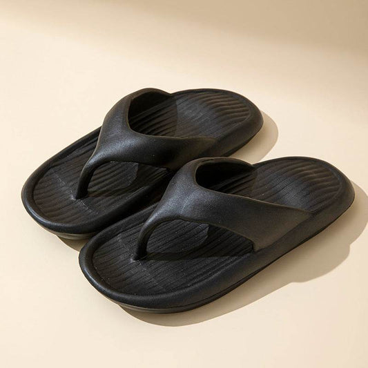 Solid Color Striped Texture Flip-Flops Slippers For Women Men Non-slip Wear-resistant House Shoes Summer Outdoor Beach Shoes Couple - Mubimart