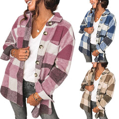 Casual Flannel Plaid Buttoned Shirt Jacket