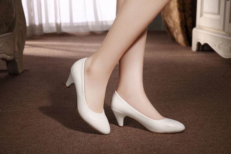 Hotel work shoes female black leather shoes with thick with business dress 43 large size professional shoes - Mubimart