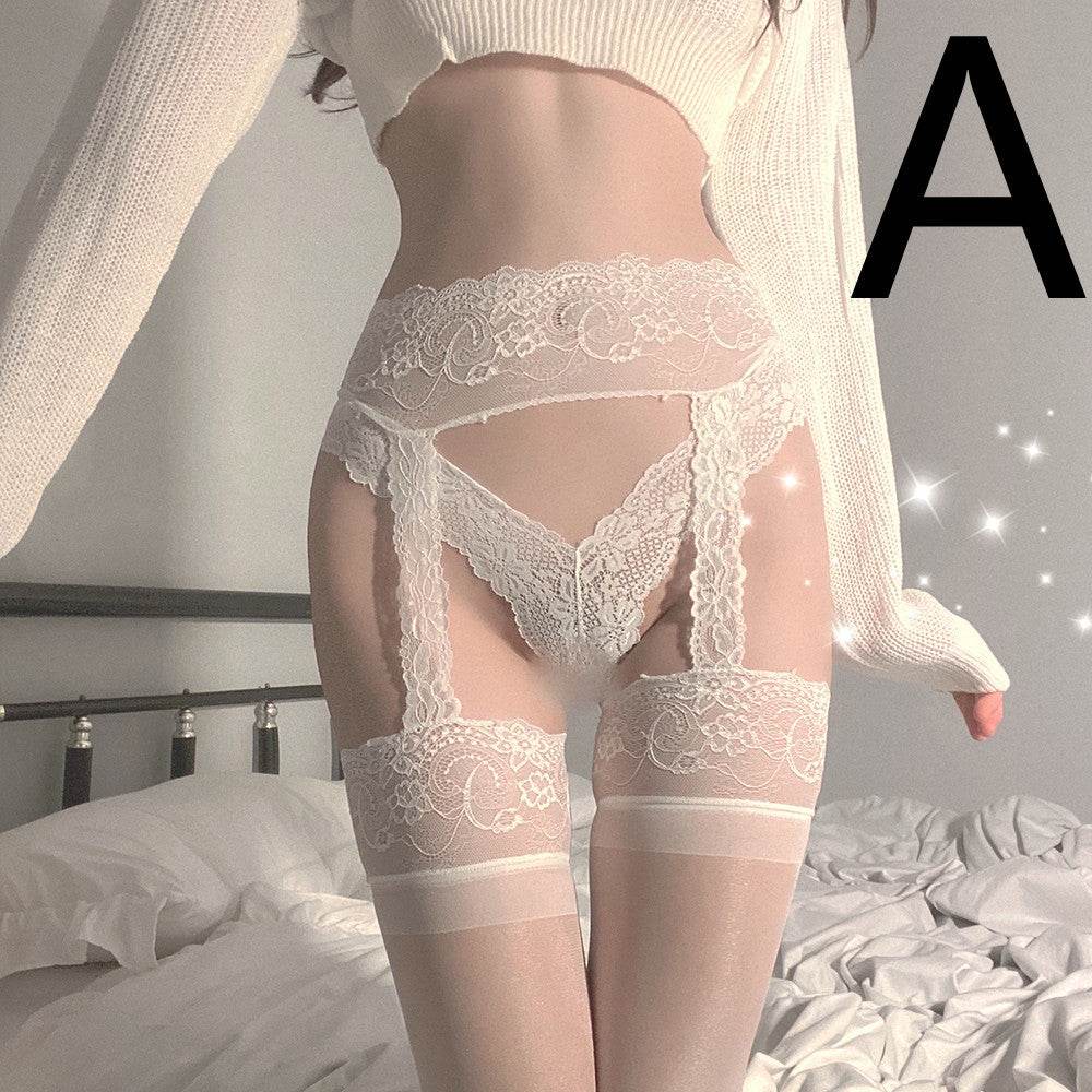 White Lace High Long Tube Over-the-knee Sling Socks - Mubimart