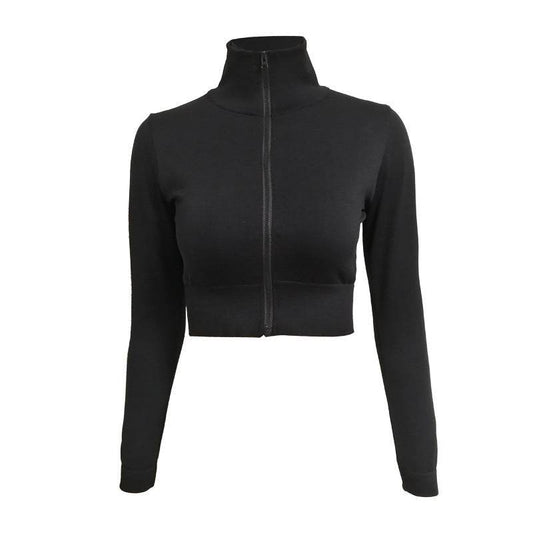 Women's stand-up collar bar belly button workout clothes top - Mubimart
