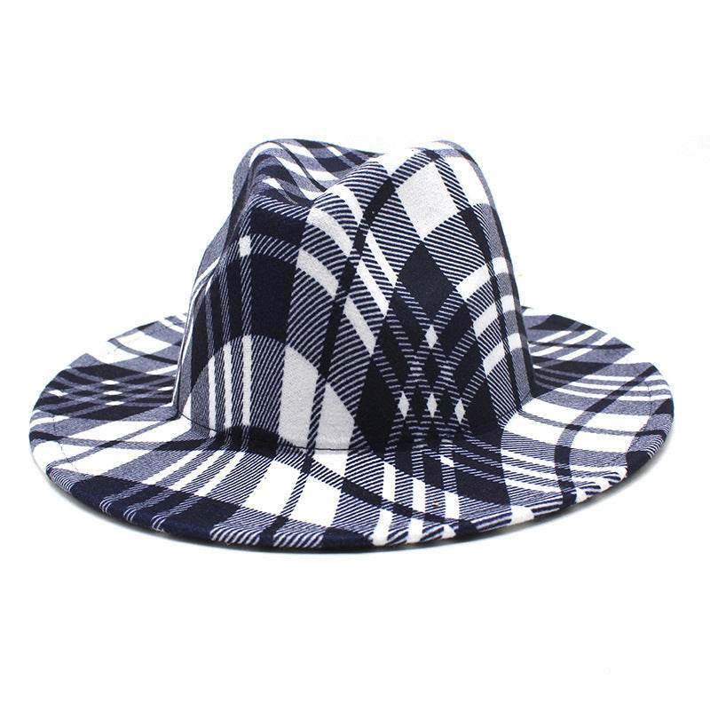 Color Striped Plaid Fedora Hat - Mubimart