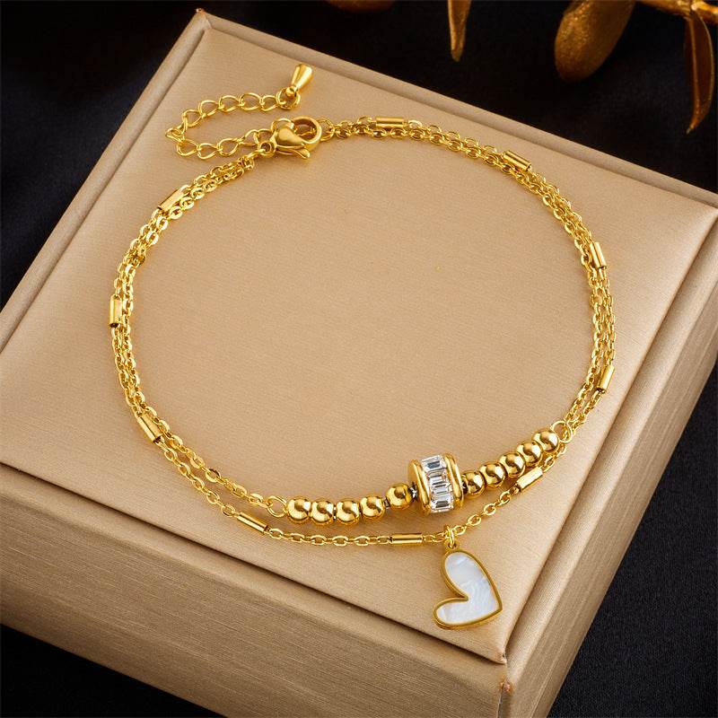 Fashion Jewelry Boho Classic Love Heart Ankle Chain Double Layer Chain Bracelet Anklet Charm Tassel Leg Chain On Foot Chain Women Party Jewelry Accessories - Mubimart
