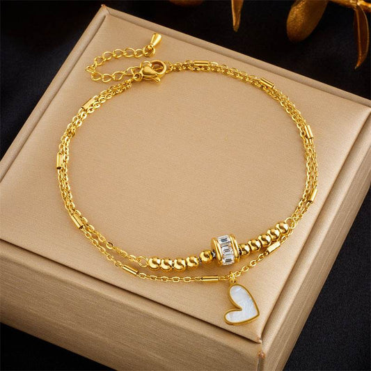Fashion Jewelry Boho Classic Love Heart Ankle Chain Double Layer Chain Bracelet Anklet Charm Tassel Leg Chain On Foot Chain Women Party Jewelry Accessories - Mubimart