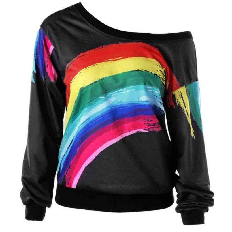 Rainbow Print Hoodies Pullover Loos - Mubimart