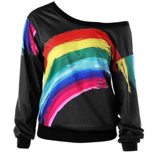 Rainbow Print Hoodies Pullover Loos - Mubimart