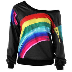 Rainbow Print Hoodies Pullover Loos - Mubimart - Hoodies 