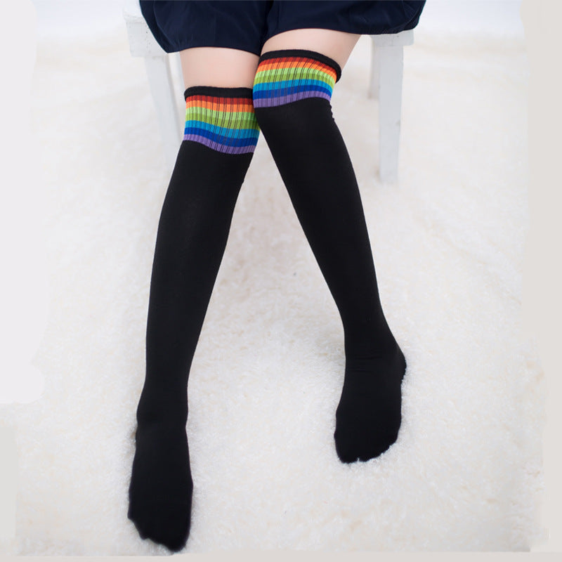 Rainbow long socks fall and winter knee socks - Mubimart -  