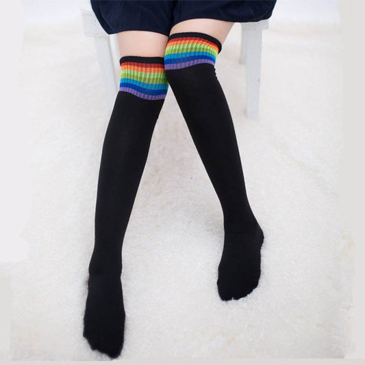 Rainbow long socks fall and winter knee socks - Mubimart