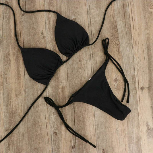 Halter Neck Tie Bikini Ladies Split Tie Swimsuit - Mubimart