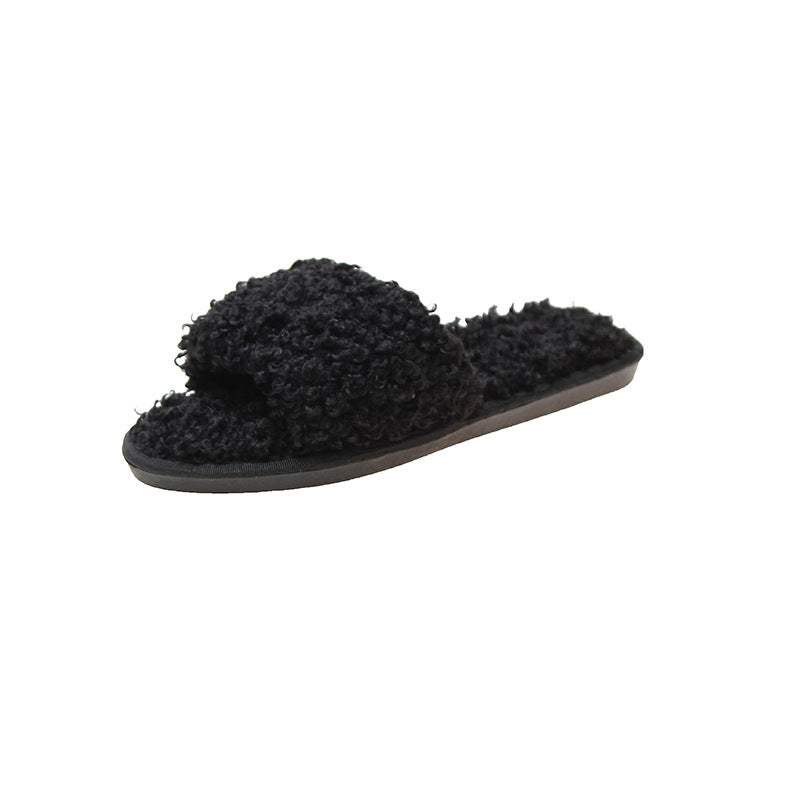 Sheep curl women slippers suitable for non-slip cotton slippers - Mubimart -  