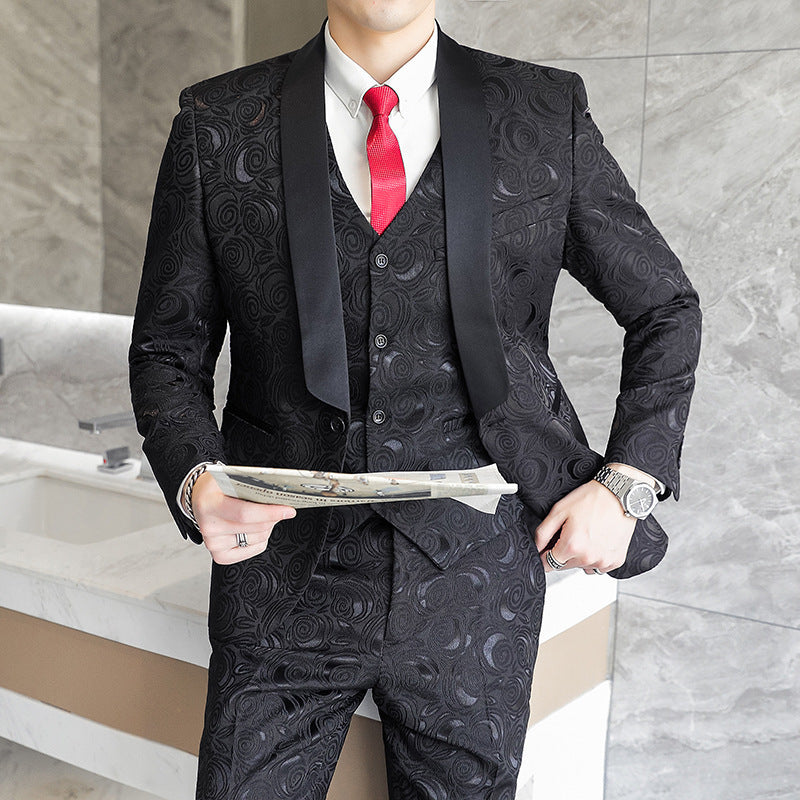 Wedding Embossed Dress Suit Three-piece Suit For Men