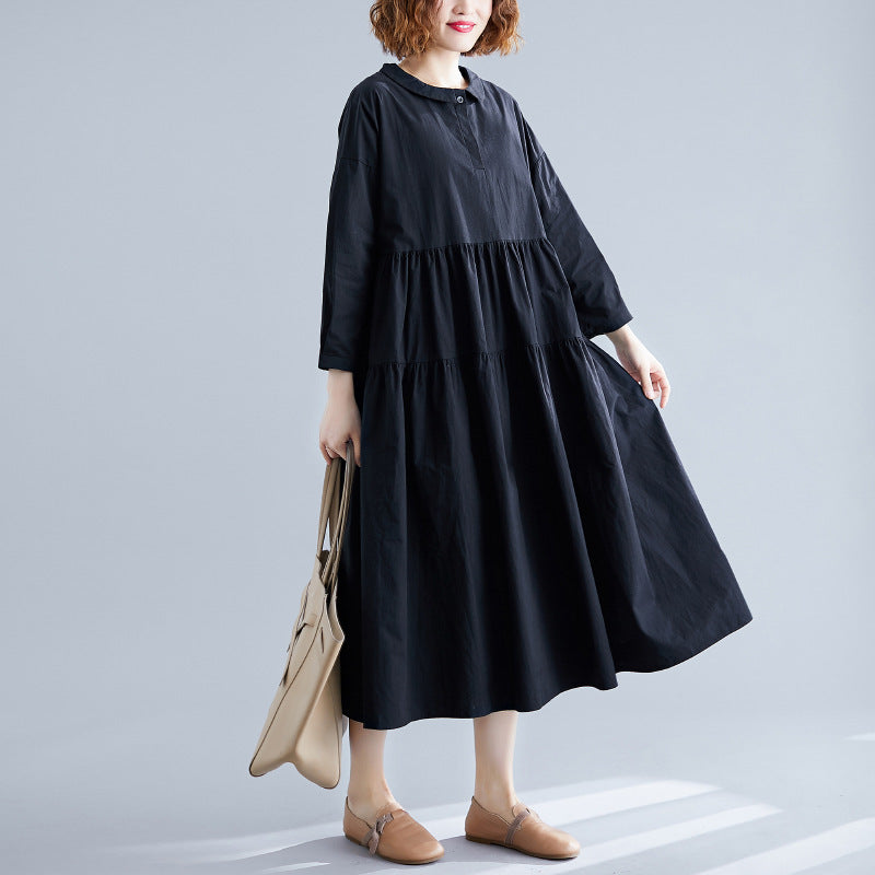 Plus Size Fat MM Long Sleeve Doll Dress Big swing Robe - Mubimart -  