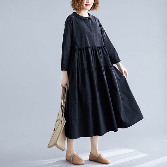 Plus Size Fat MM Long Sleeve Doll Dress Big swing Robe - Mubimart