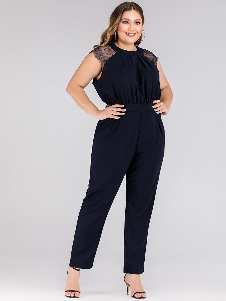 Plus size women's lace jumpsuit trousers - Mubimart - Plus Size Jumpsuit 