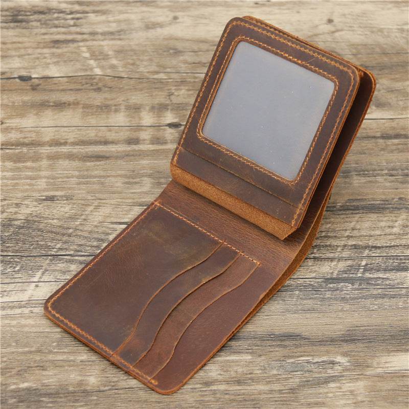 Men's Wallet Leather Wallet Retro Rough Tri-fold First Layer Cowhide - Mubimart
