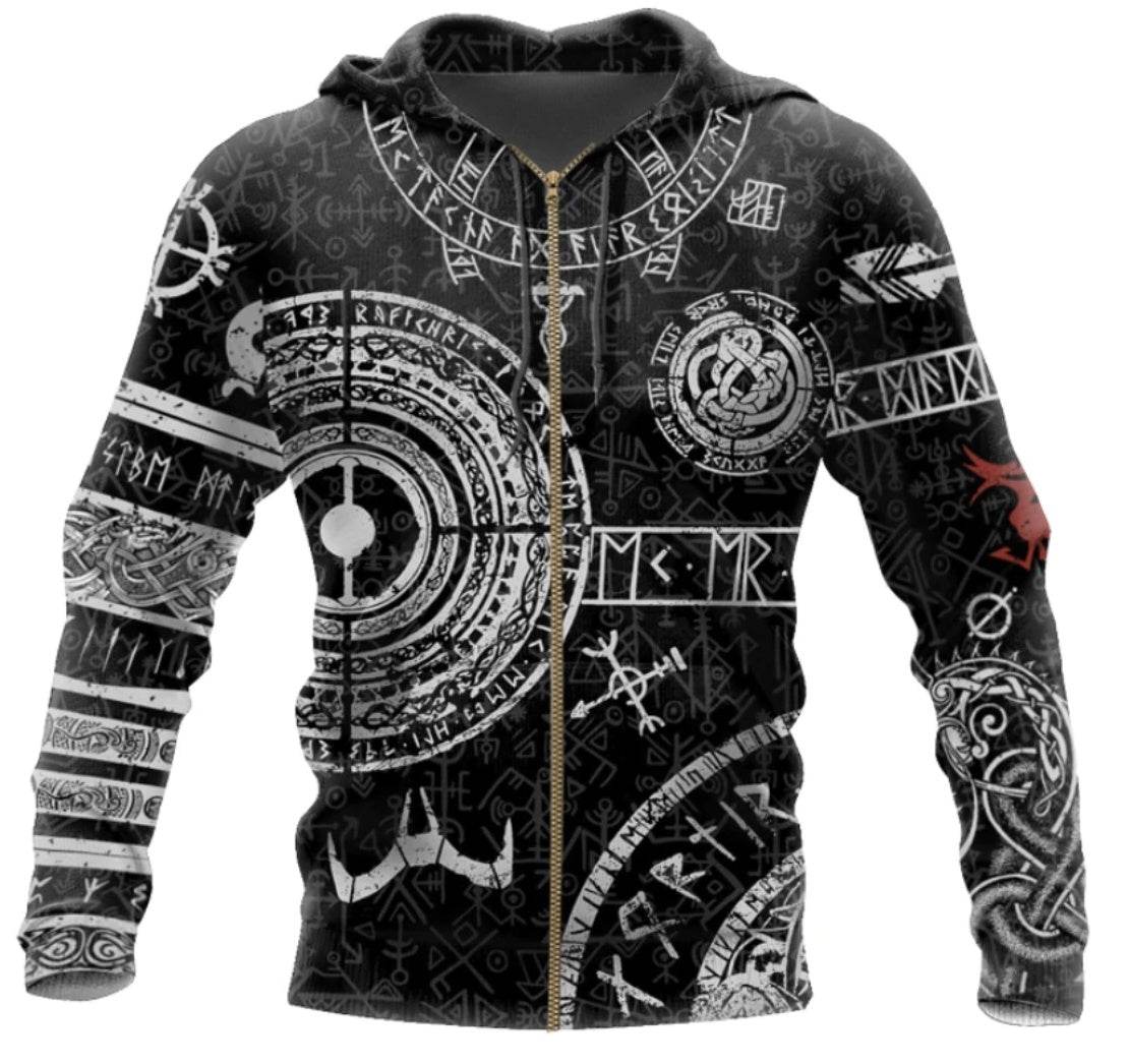 Viking Odin Tattoo D Printed Men hoodies - Mubimart