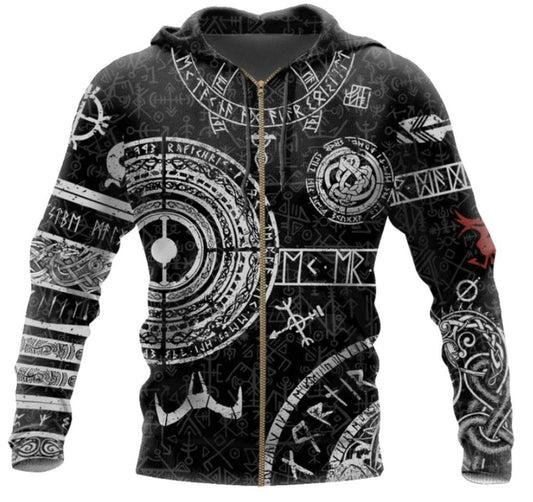 Viking Odin Tattoo D Printed Men hoodies - Mubimart