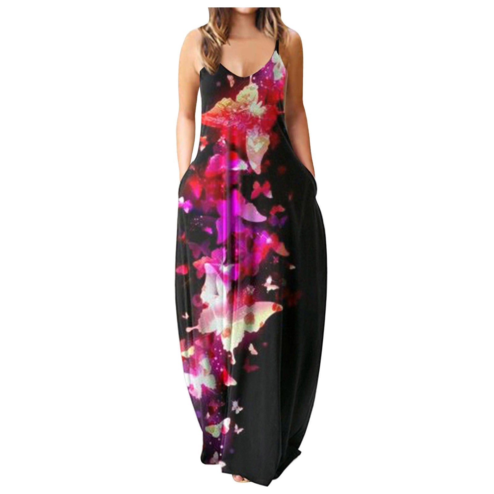 Casual Print Plus Size Sling Long Dress - Mubimart -  