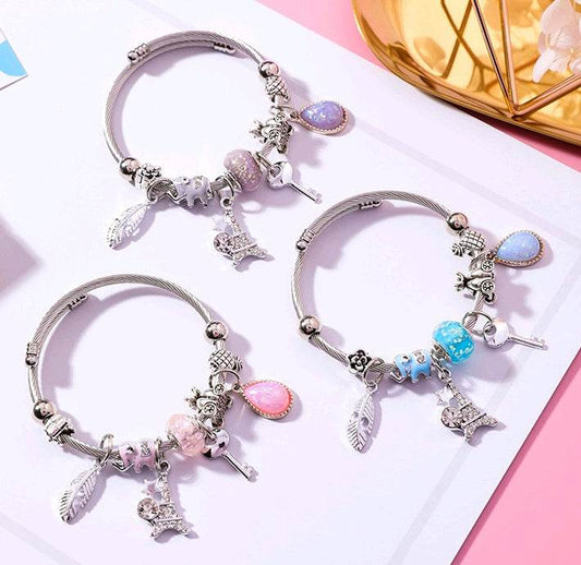 Feather Tower Adjustable Bracelet Crystal DIY Stainless Steel Bracelet National Wind Key Beaded Bracelet Women - Mubimart