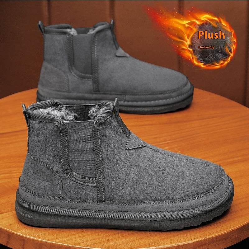 Winter Fleece Snow Boots Round-toed Flat Shoes Casual Warm Sports Shoes Men Ankle Boot - Mubimart