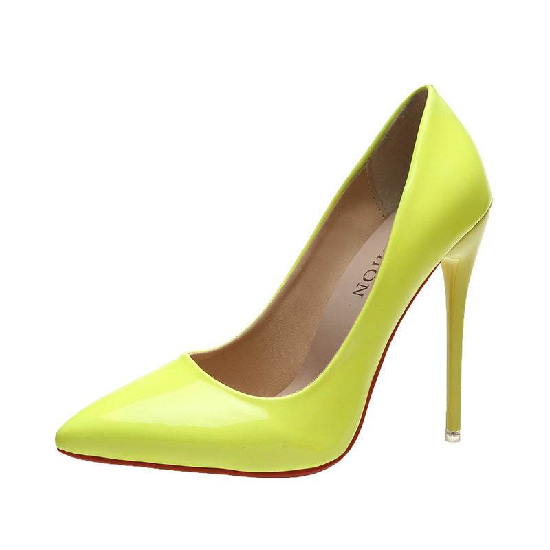 Spring Stiletto Pumps Patent Leather Pointed Toe - Mubimart